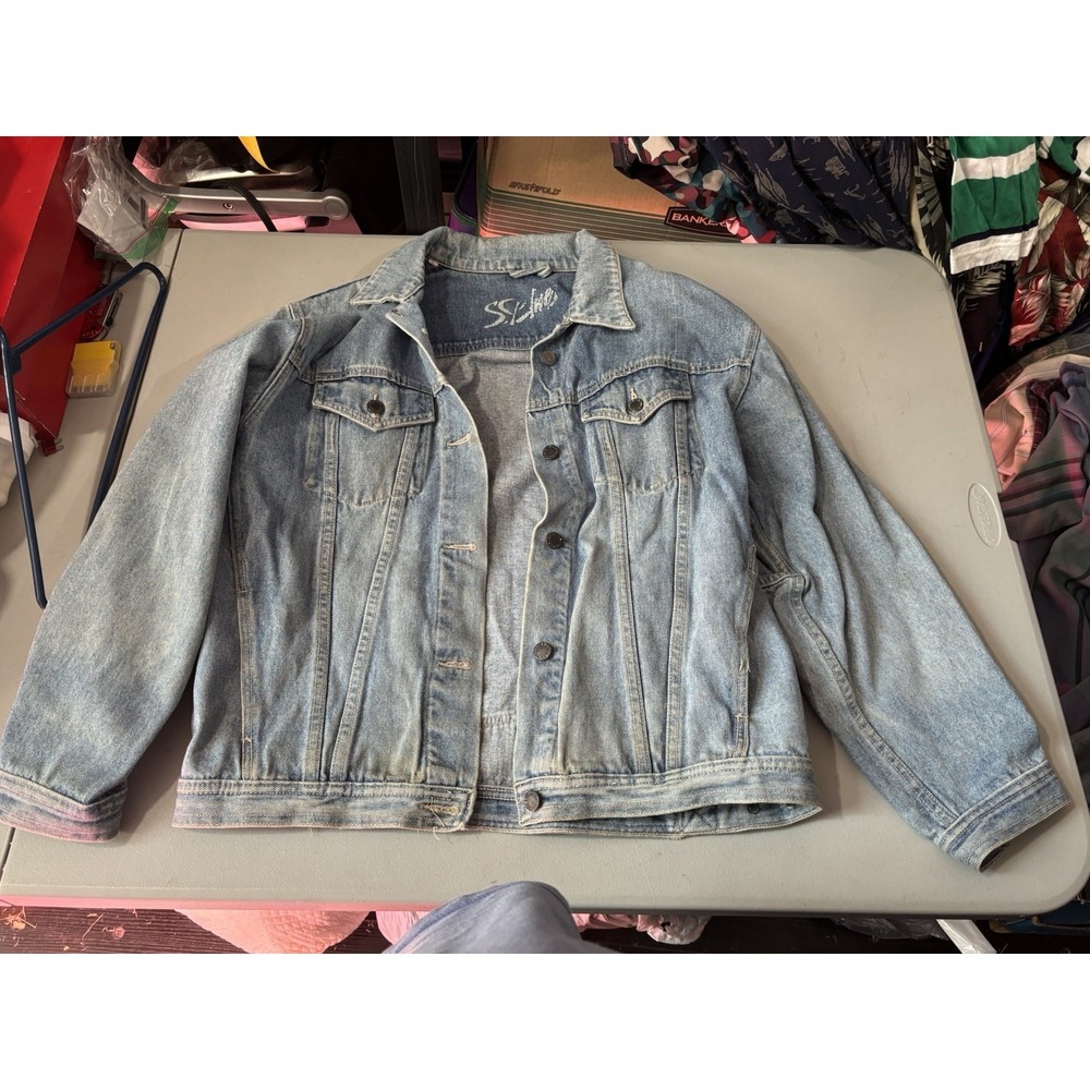 Vtg 90s Seattle Blues L Faded Denim Jacket Y2K